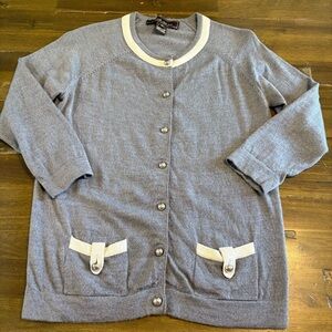 Vintage Coach Merino Wool Cardigan 3/4 Sleeve Preppy Classy Old Money Gray Flaw